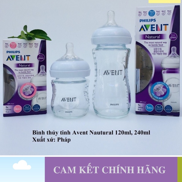 Bình sữa Avent thủy tinh - dung tích 120 / 240ml - 1 đổi 1 nếu lỗi NSX - CHỌN NÚM THEO YÊU CẦU