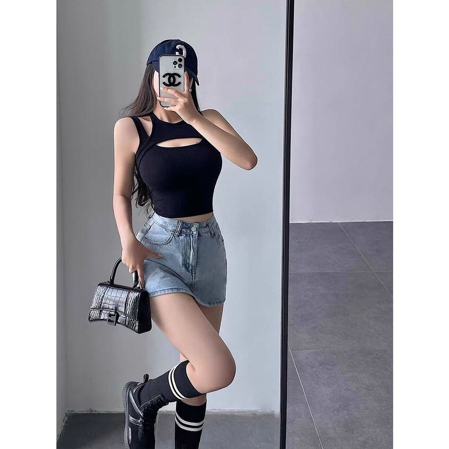 Áo Croptop Ba Lỗ alohashop91 Dáng Ôm Body Khoét Ngực