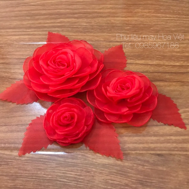 Bộ hoa voan 3D bông to nhỏ phụ kiện áo dài đầm dạ hội