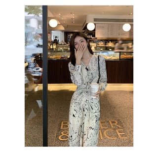 Váy xẻ loang đen trắng ⚡️ảnh thật⚡️ váy đầm suông, dáng dài cực chảnh
