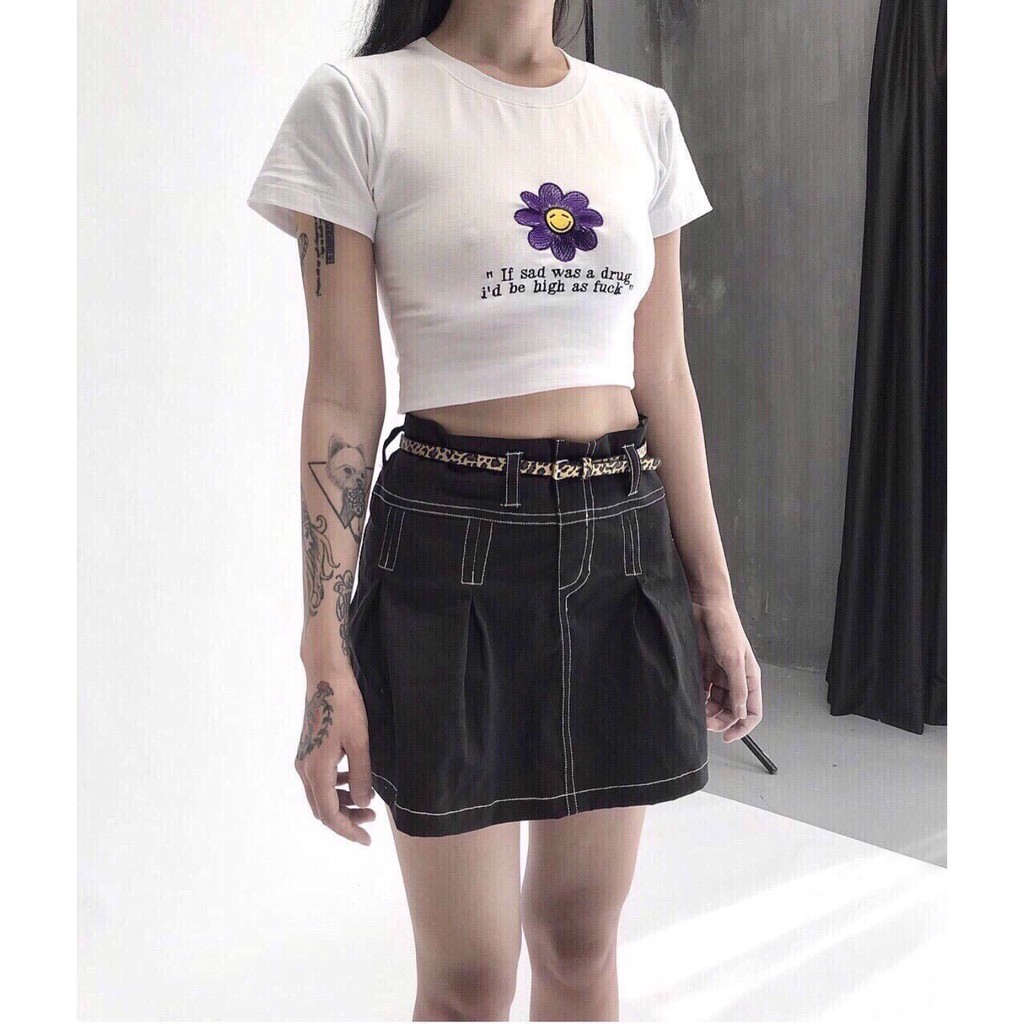 áo thun nữ tay ngắn in hình hoa  cúc ôm body cá tính B40