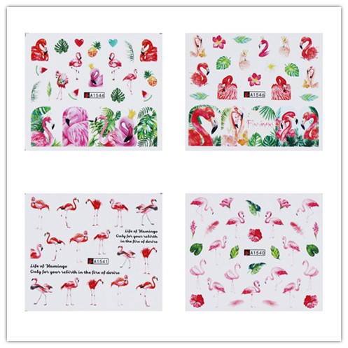 Set 12 tờ nhãn dán trang trí móng họa tiết Chim hồng hạc DIY