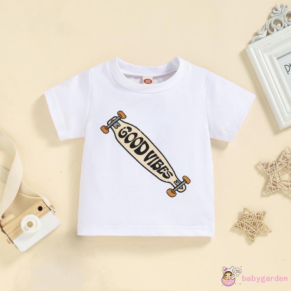 Set Đồ Mùa Hè Gồm Áo Thun Tay Ngắn Cổ Tròn In Chữ/Quần Short Cho Bé Trai 6 Tháng - 3 Tuổi