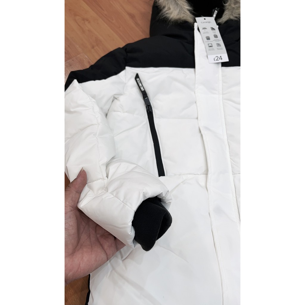 Áo phao Parka Geogre mũ lông màu trắng đen size lớn