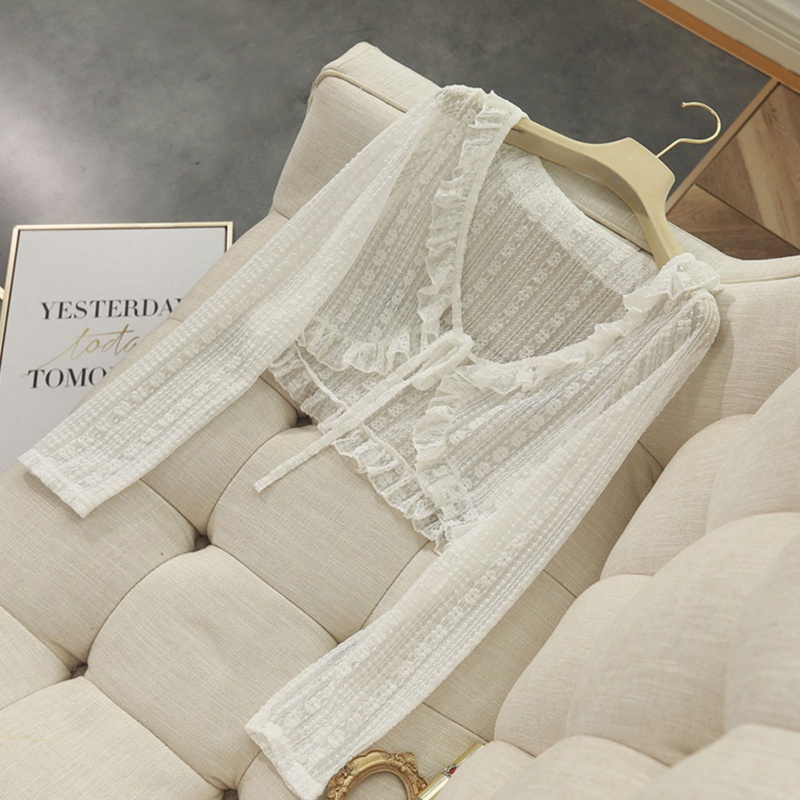 Áo Khoác Cardigan Ren Hoa Tay Dài Cổ Chữ V Chống Nắng Dành Cho Nữ Tri