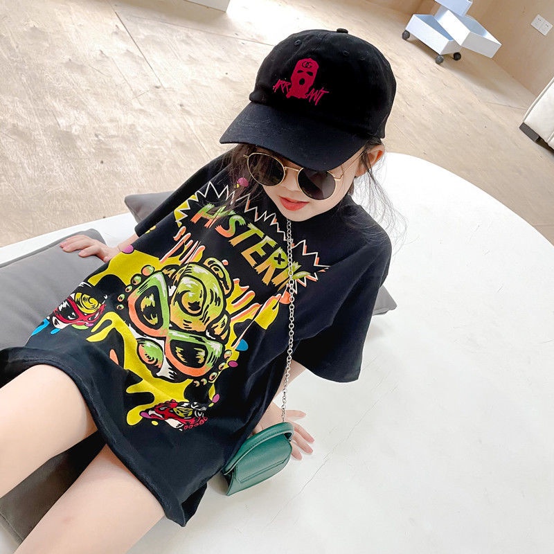 Đầm Thun 100% Cotton Mỏng In Họa Tiết Thời Trang Mùa Hè Hàn Quốc Mới Cho Bé Gái