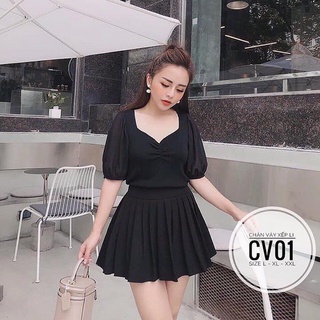 CHÂN VÁY DẬP LI XÒE DÁNG NGẮN BASIC CÓ LÓT TRONG