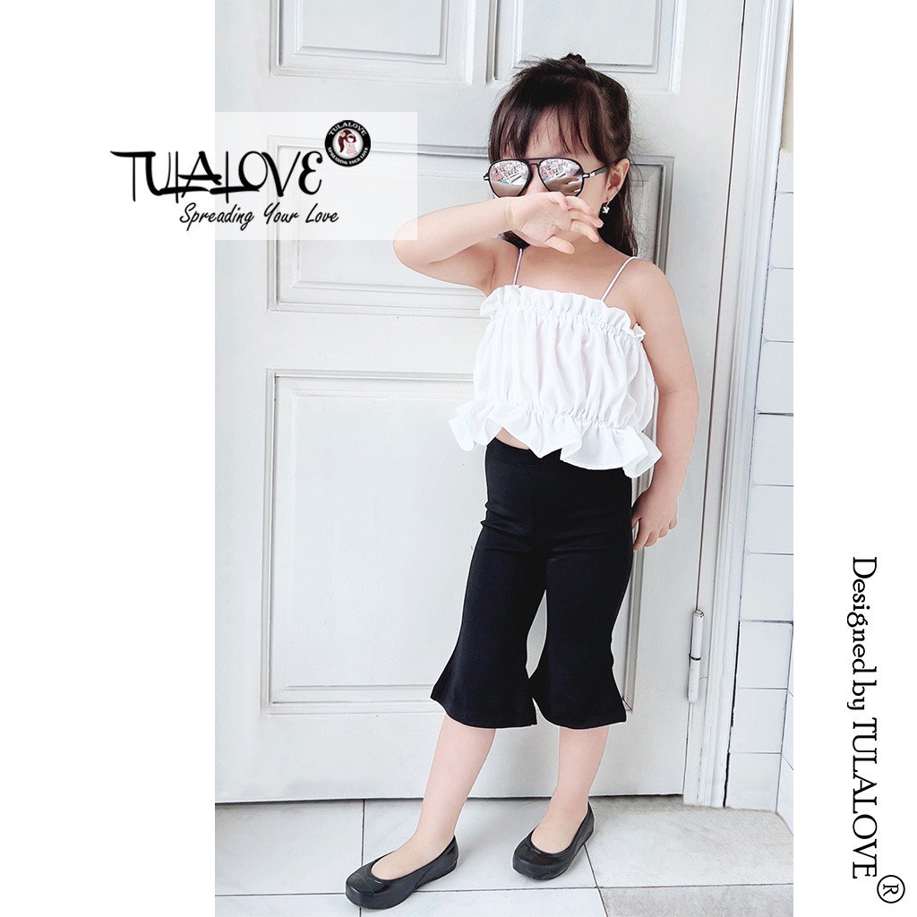 Bộ 2 dây kèm quần loe bé gái, set áo 2 dây chun hàn phối quần lửng loe tôn dáng cho bé