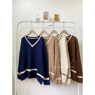 Áo len viền cổ V oversize