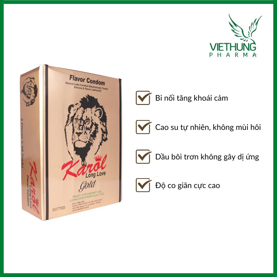 Bao cao su gai bi Karol, bao cao su siêu mỏng, kéo dài thời gian - hộp 144 cái