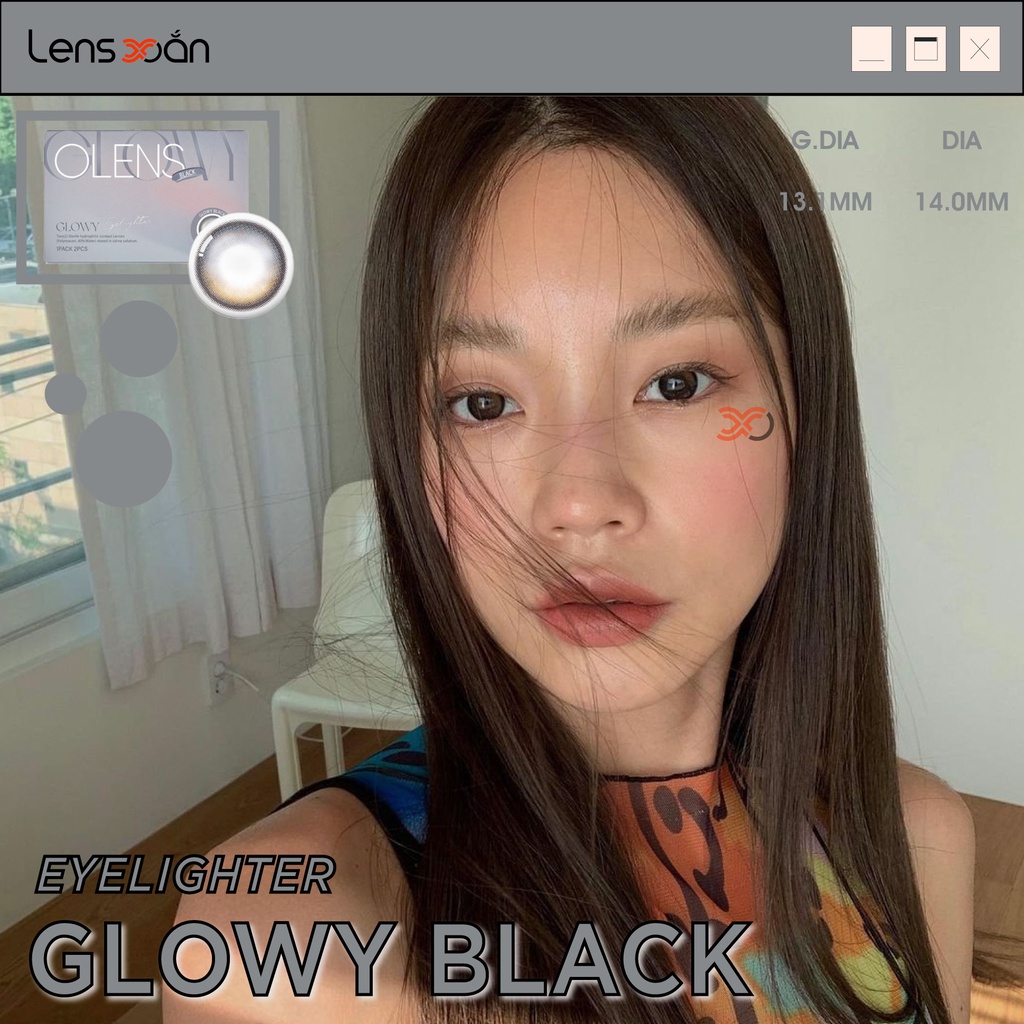 KÍNH ÁP TRÒNG EYELIGHTER GLOWY BLACK của OLENS: LENS ĐEN PHỦ BÓNG MIX 3 DẢI MÀU TỰ NHIÊN| LENS XOẮN