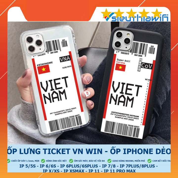 Ốp iphone - Ốp lưng Ticket Vn win trơn 5/5s/6/6s/6plus/6s plus/7/8/7plus/8plus/x/xs/xs max/11/11pro max- Awifi Case A3-2