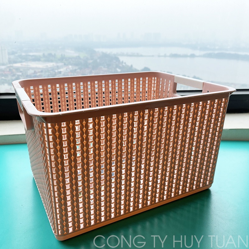 Giỏ đựng đồ vuông góc , rổ nhựa chữ nhật đựng đồ có quai 2 bên 3415