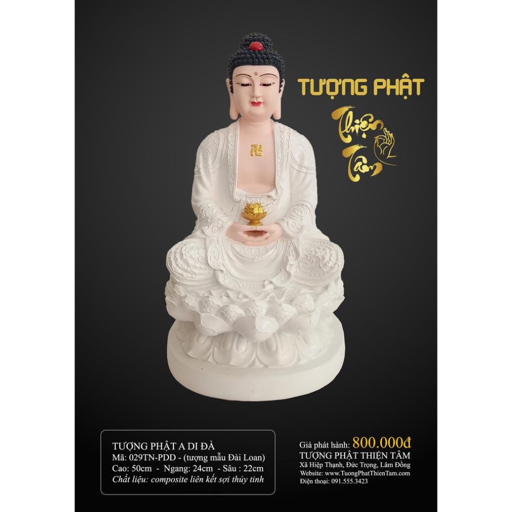Tượng A Di Đà Phật cao 50cm – Ngồi – Màu Trắng (Mẫu Đài Loan) 029TN-PDD  - Tuong A Di Da Phat