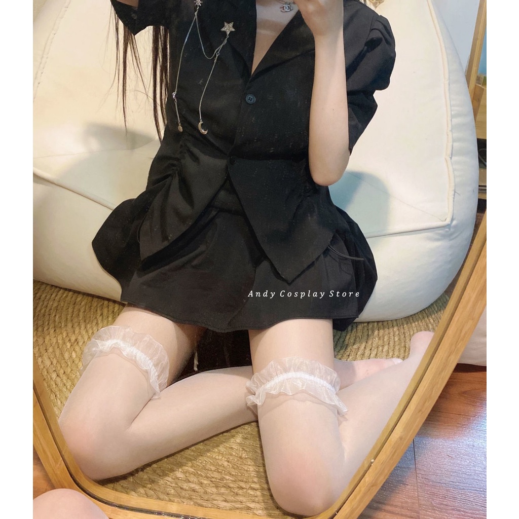 [CÓ SẴN] Tất đùi thun mỏng viền voan