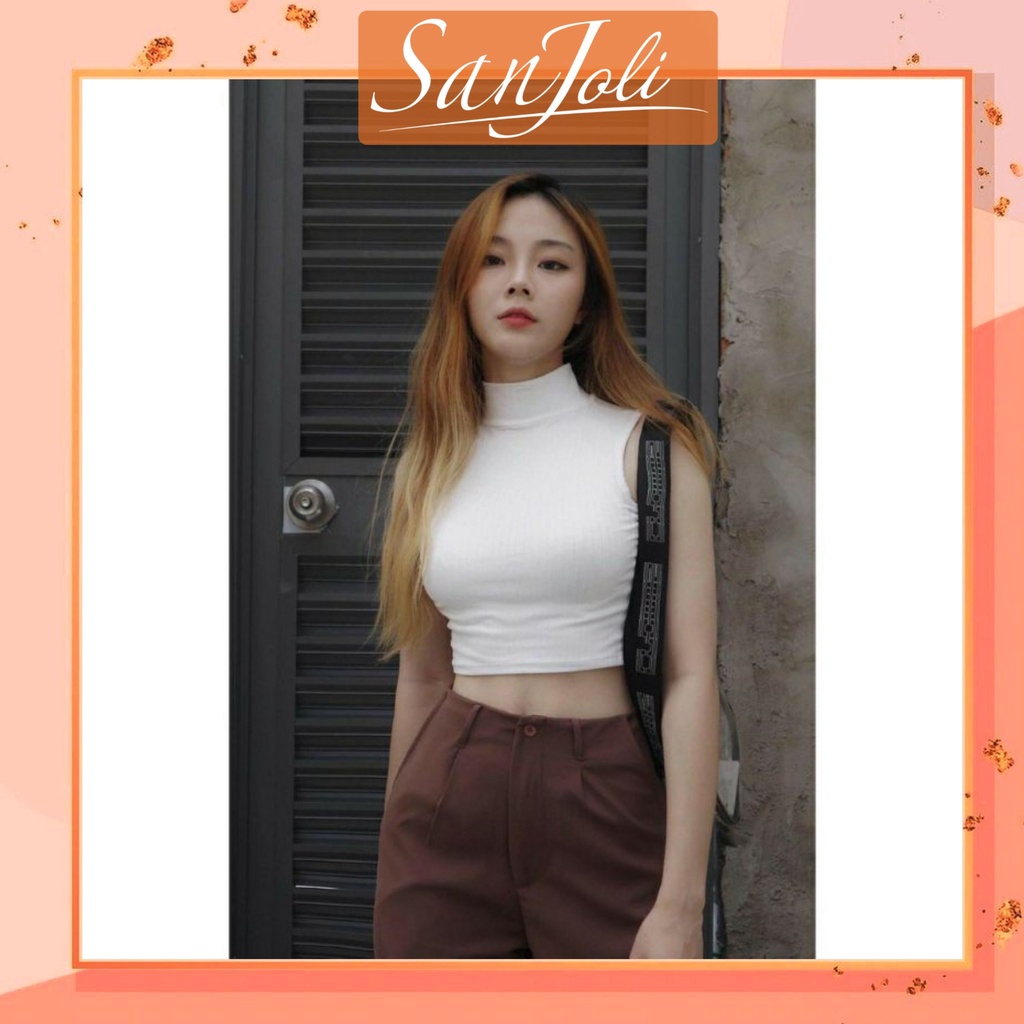 Áo Ba Lỗ Croptop SanJoli Áo crt Tay ngắn Ôm Sát Body Sexy Cổ lọ Thiết kế năng động trẻ trung đi chơi đi AO041