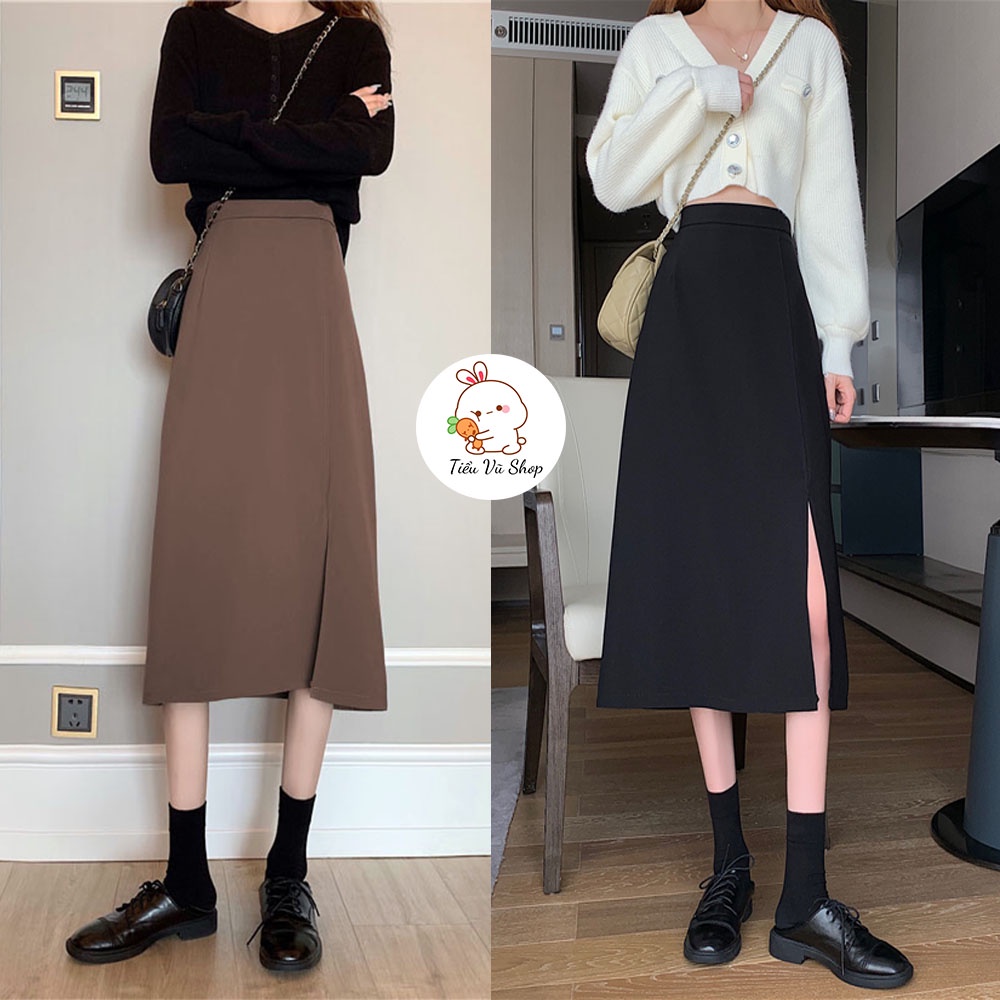 Chân Váy Dài Chữ A Cạp Cao Dài Lưng Xẻ  Dáng Ullzang Thiết Kế Trẻ Trung Siêu Hot Cực Xinh