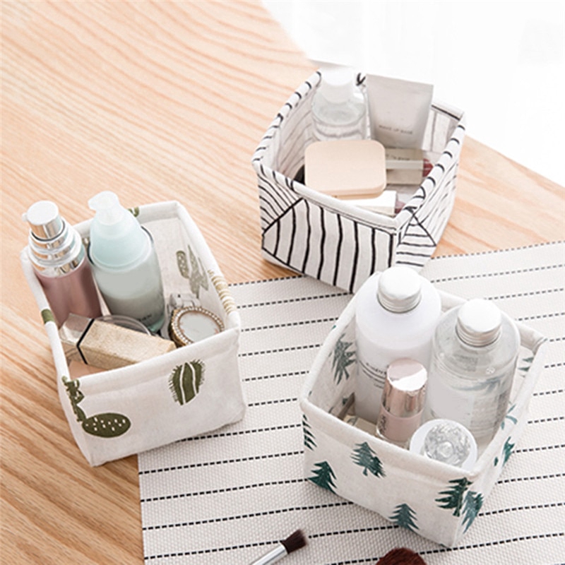 Nordic Fashion Cotton Linen Desktop Makeup Storage Box Desk Stationery Storage Basket Sundries Finishing Box