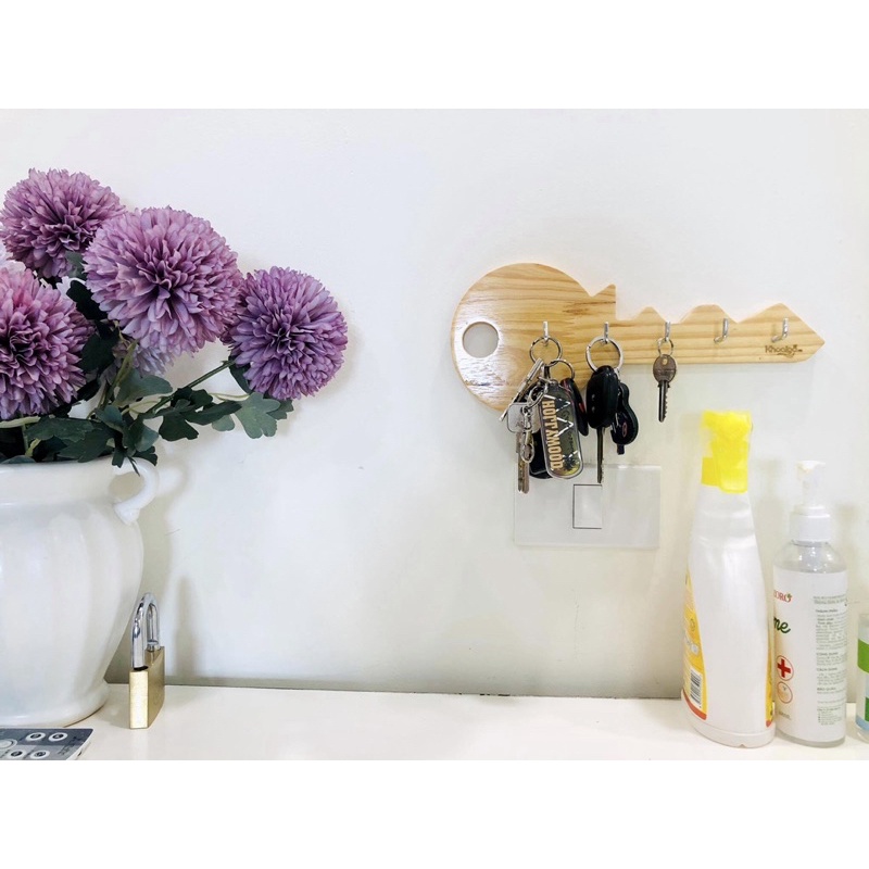 Móc treo chìa khóa gỗ, móc treo chìa khoá dán tường hình chìa khóa, decor