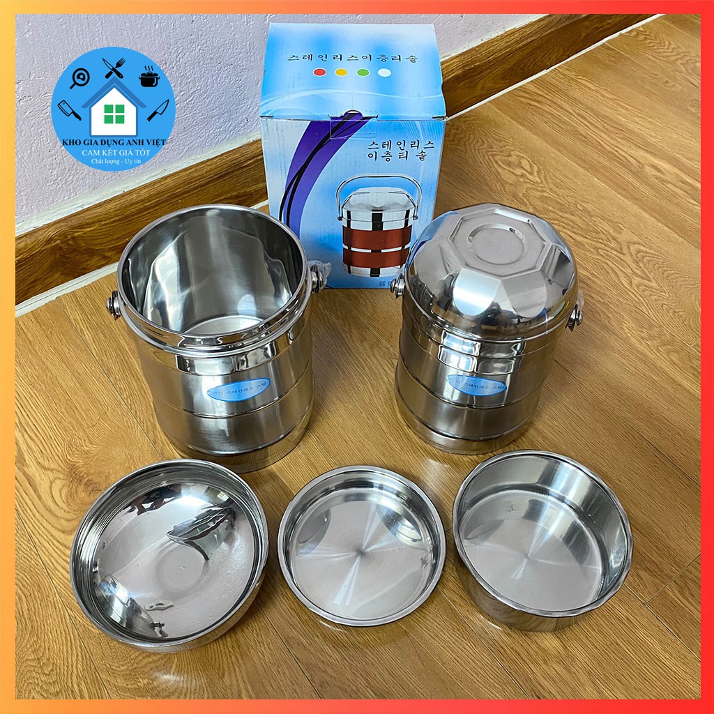 Cặp Lồng Inox Nắp Bát Inox - Ủ Nhiệt 3 Ngăn Inox 1.4L 2.0L Sáng Bóng
