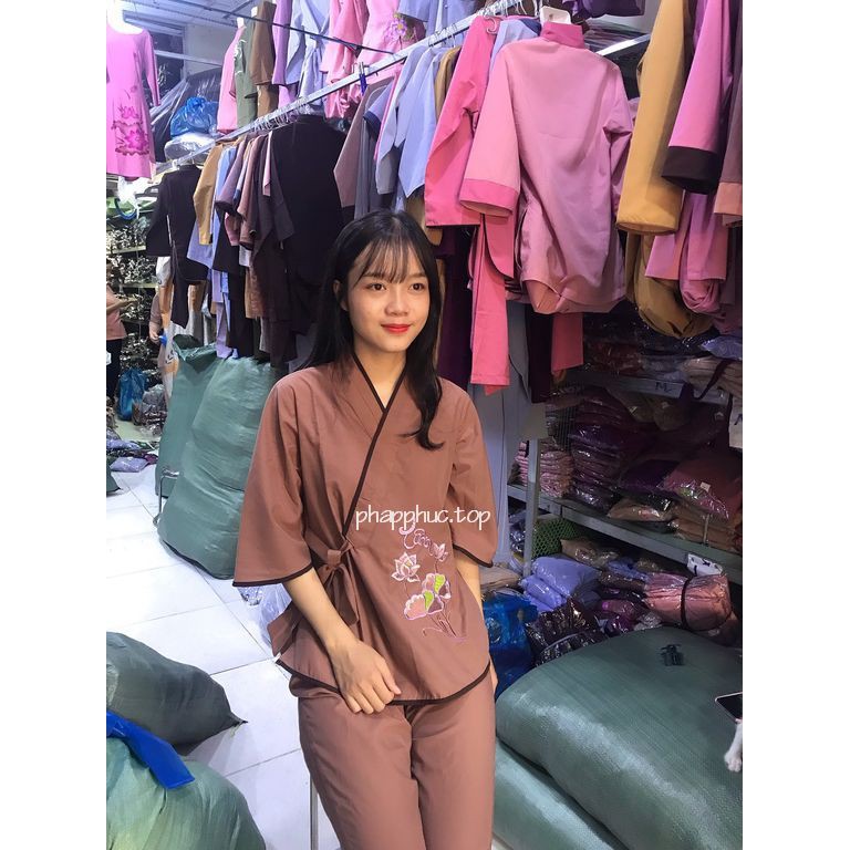 Đồ đi chùa mẫu xéo nơ thêu có big size 85kg
