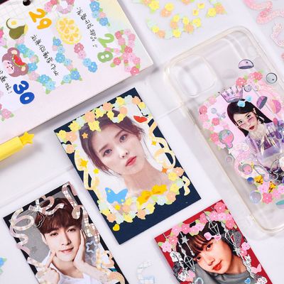 Sticker ribbon hoa holgoram trang trí sổ tay Kpop toploader | BST129