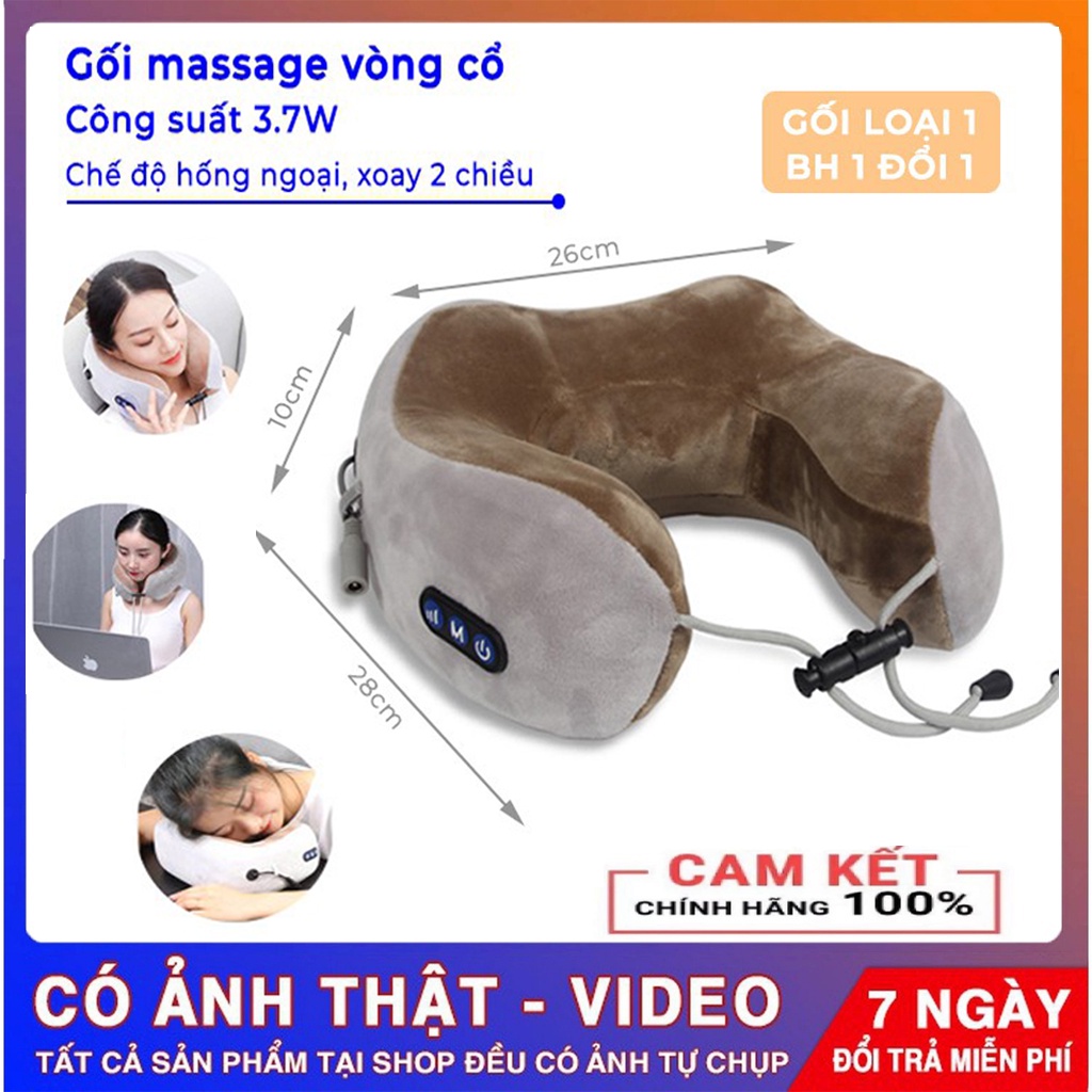 Gối massage cổ chữ U đa chức năng cao cấp CHÍNH HÃNG, Máy mát xa cổ vai gáy hiệu quả kiêm gối ngủ tiện lợi