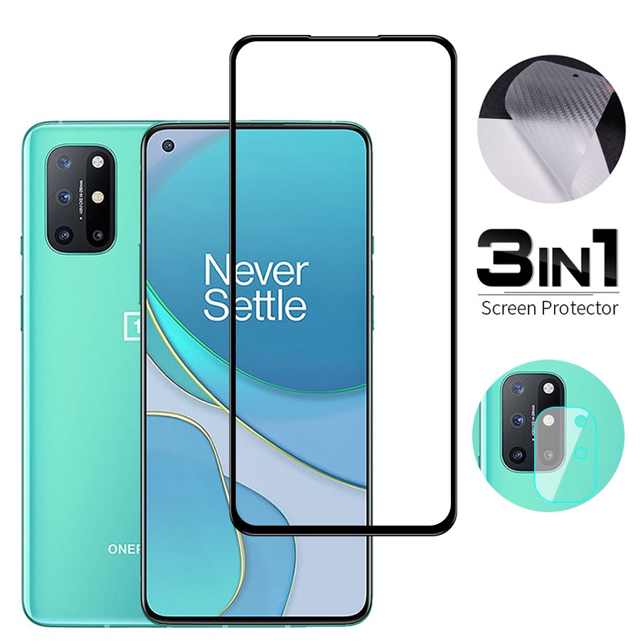 3 Trong 1 Kính cường lực + Miếng dán Cacbon + Kính Cường Lực Bảo Vệ Camera Sau Cho Oneplus 9 8t 7 7t Nord N100