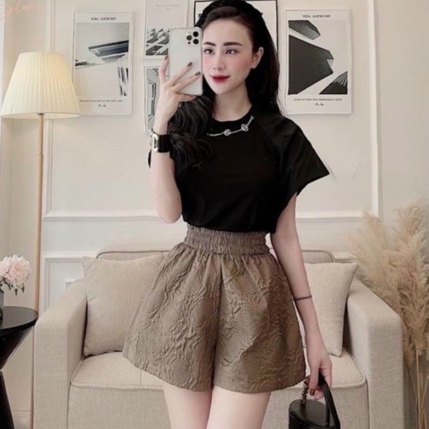 Quần đùi xốp in hoa nổi Ống rộng cực Đẹp(PC)