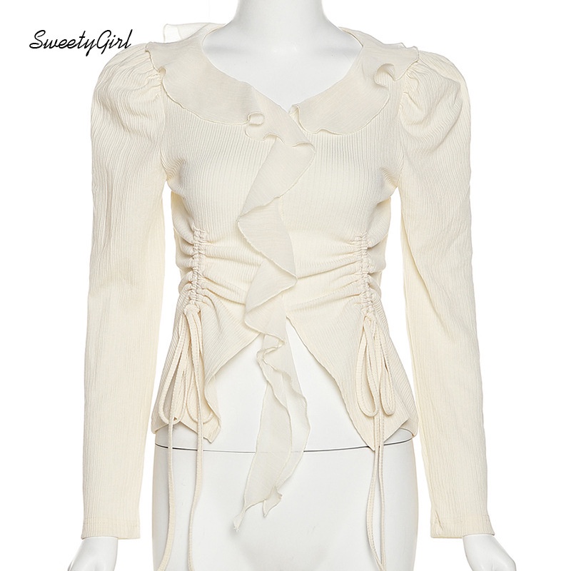 Áo Thun Tay Dài Cổ Chữ V Ôm Eo Màu Trơn Thời Trang 2022 Dành Cho Nữ