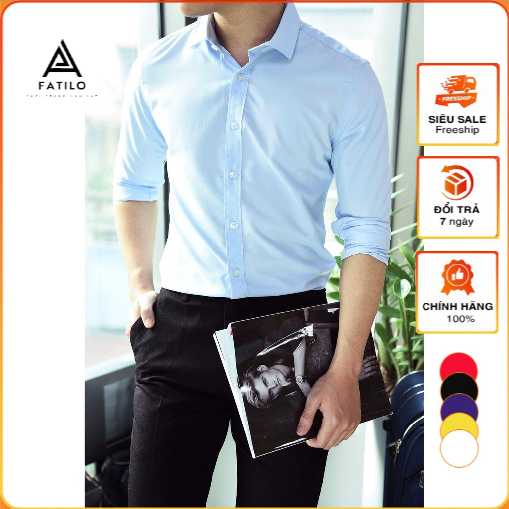 Áo sơ mi, áo sơ mi cao cấp dài tay công sơ lụa Thái Cotton 100% trẻ trung, lịch lãm SM44 FATILO
