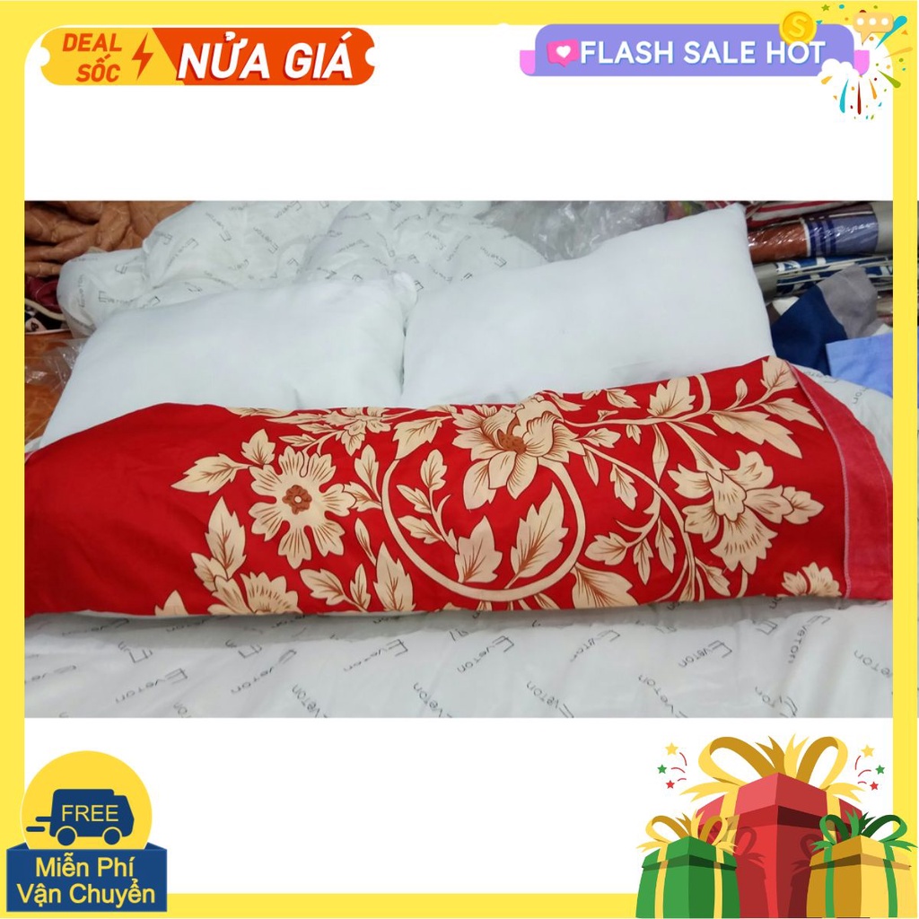 Vỏ gối ôm poly hàn 30x100cm mẫu thổ cẩm đỏ