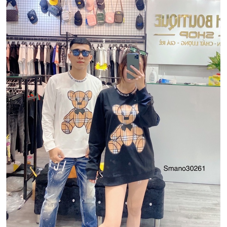 Áo nỉ đôi thu đông bbr in gấu kẻ sọc vàng | BigBuy360 - bigbuy360.vn