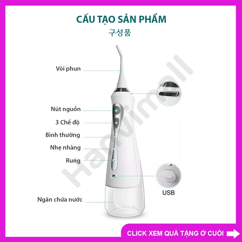 Máy tăm nước cầm tay MSY-C9 OEM Portable dung tích 230ml 3 chế độ hoạt động bảo hành 6 tháng