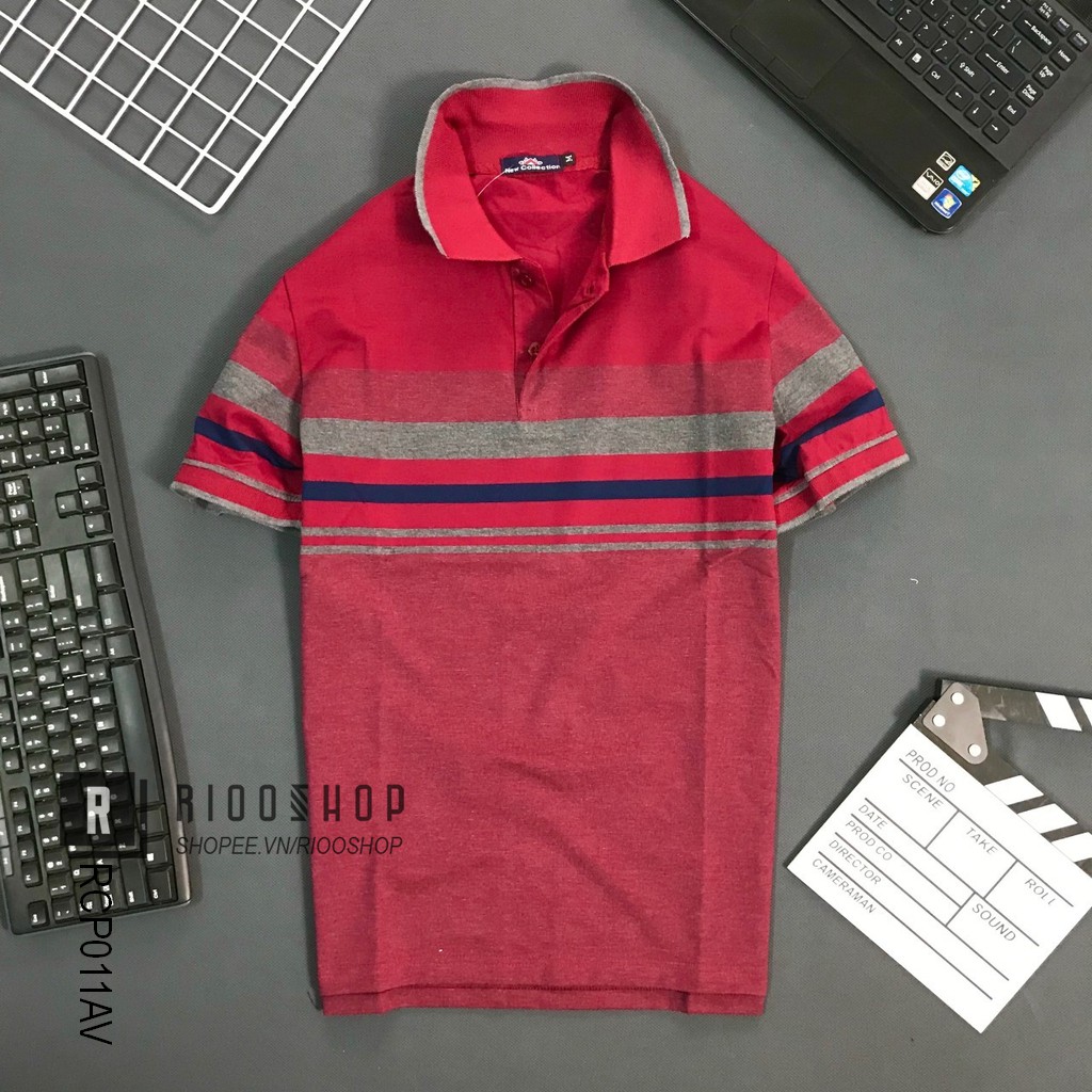 Áo polo nam sọc ngang form rộng chất cotton dày mịn NEW cực đẹp RCP011AV - áo thun nam trung niên Riooshop | BigBuy360 - bigbuy360.vn