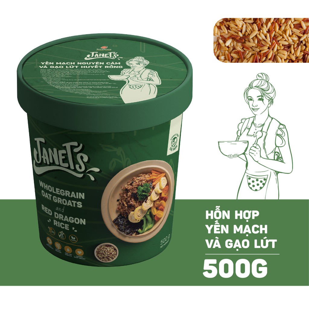 3 hộp Yến mạch Janets nguyên cám và gạo lứt 500g/hộp Chile