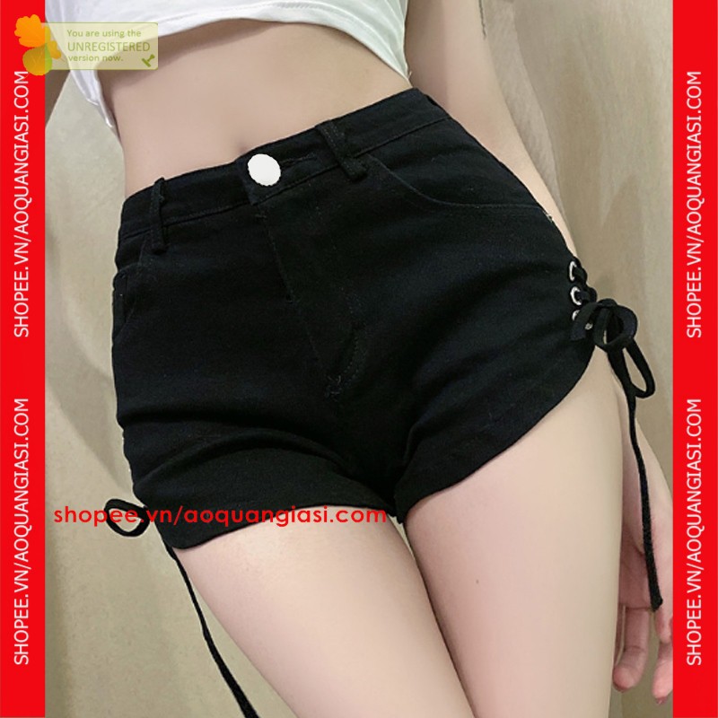Quần  đùi nữ thắt dây khoen màu đen, trắng mt1058 cực xinh và nổi bật aoquangiasi.com Size S, M, L