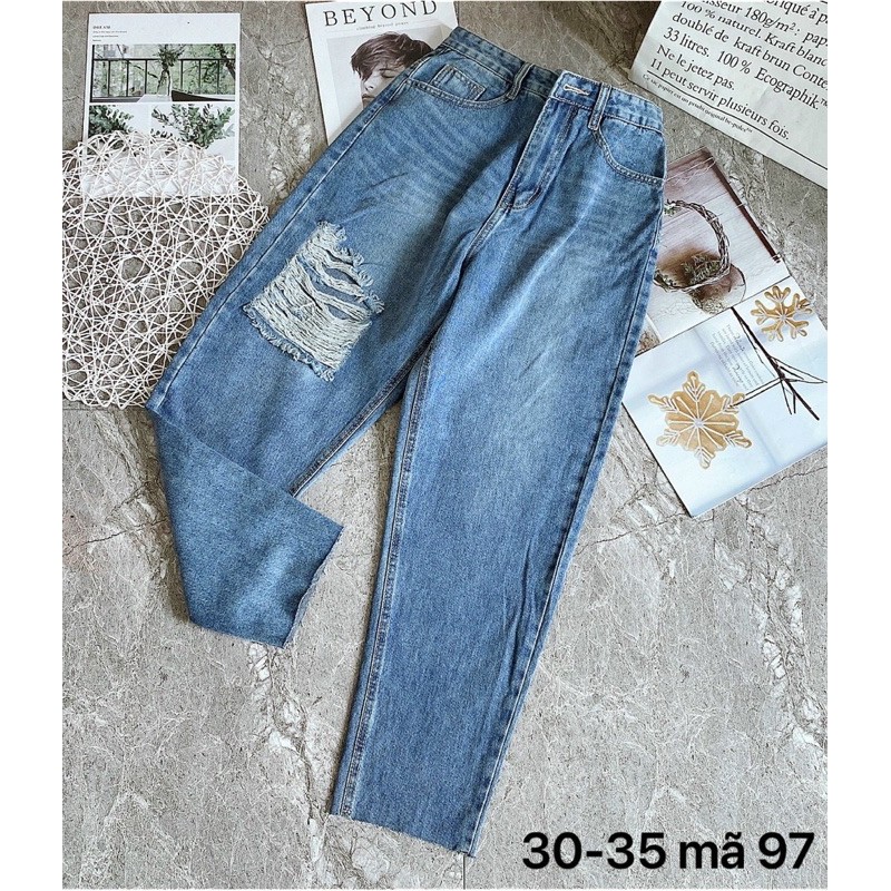 Quần jean baggy nữ rách ✈️ FREESHIP ✈️ Quần jean baggy nữ lưng cao size đại kiểu rách đùi hàng VNXK MS97 Bigsize 2KJean