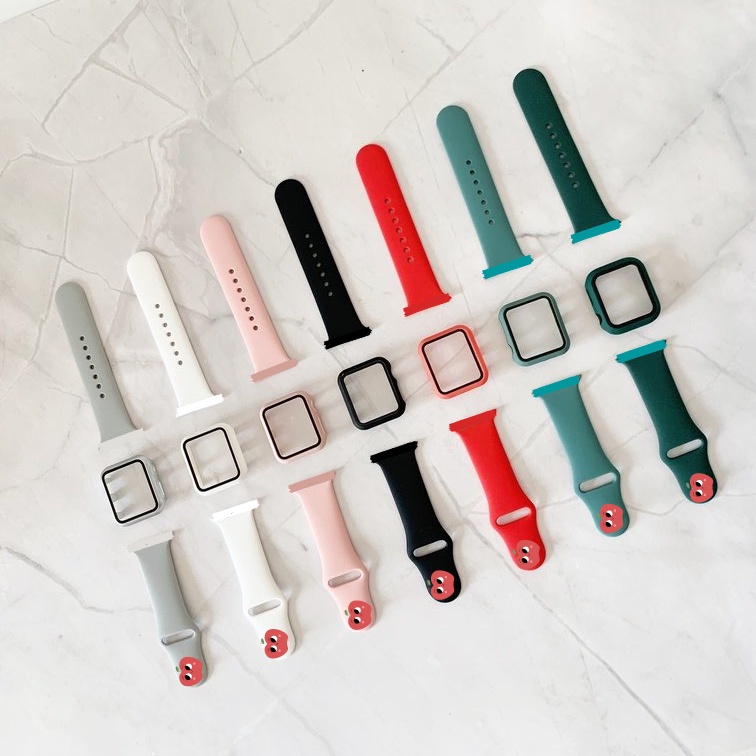 Combo Ốp Kính Cường Lực Và Dây Silicone cho Đồng Hồ Thông Minh Series 1/2/3/4/5/6/7/8/SE size 38/40/41/42/44/45 AW112