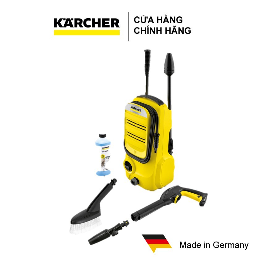(Sản xuất Đức) Máy xịt rửa xe Karcher K2 Compact Car động cơ chổi than công suất 1400w, áp lực max 110 bar màu vàng