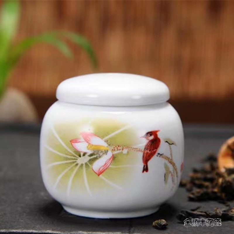 Hũ Đựng Trà Bằng Sứ Cỡ Bé Vẽ Họa Tiết Đẹp Mắt