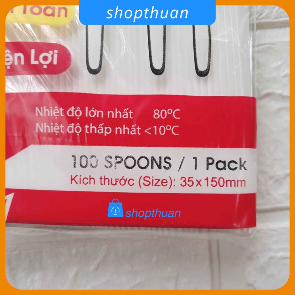 Muỗng nhựa cao cấp Gia Tường 100 cái/ túi màu trắng, dùng 1 lần, size 35 x 150 mm