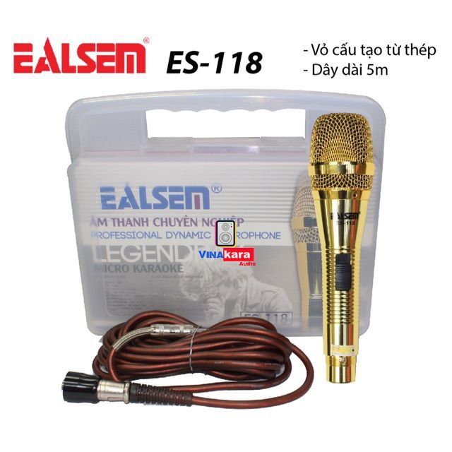 Micro karaoke EALSEM ES-118 có dây kiểu dáng gọn nhẹ, cầm vừa tay và cảm giác chắc chắn, tay nhôm, dây dài 5 mét