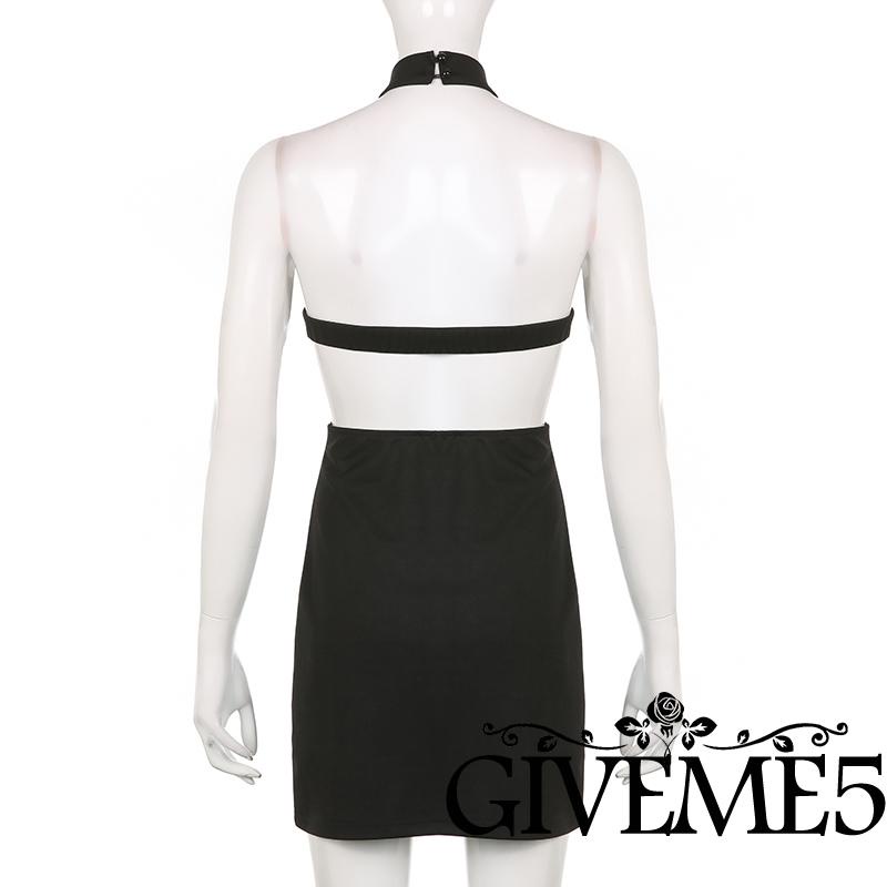 Đầm Ôm Sát Màu Đen Cổ Yếm Hở Lưng Cao Thời Trang Quyến Rũ Cho Nữ