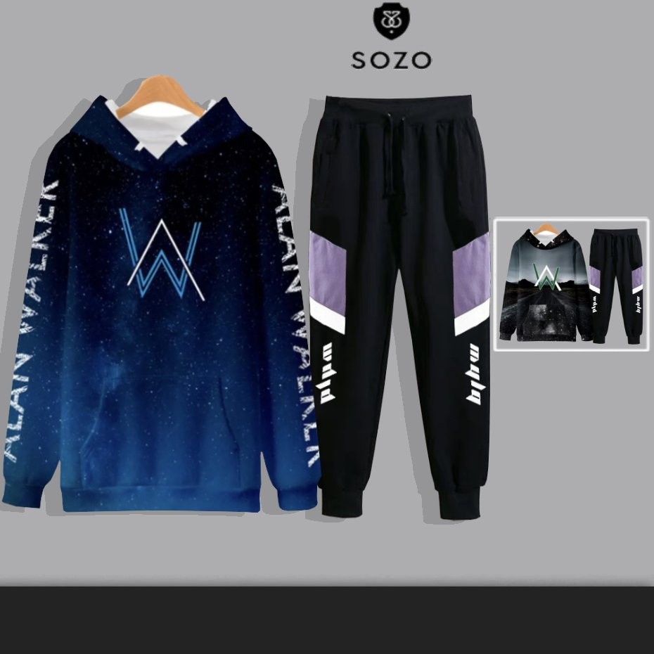 Set Bộ 2 Món Quần Dài + Áo Hoodie Nón Nam Nữ Unisex Chất Vải Nỉ CB2_MQU076THDEF6_WAH096NI (Dọc Tím Mula + In 3D W)