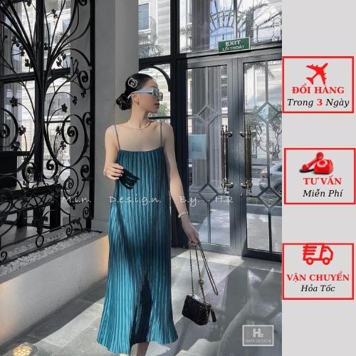 Váy 2 dây xếp ly nữ dáng dài maxi suông cao cấp ulzzang Hàn Quốc đi biển