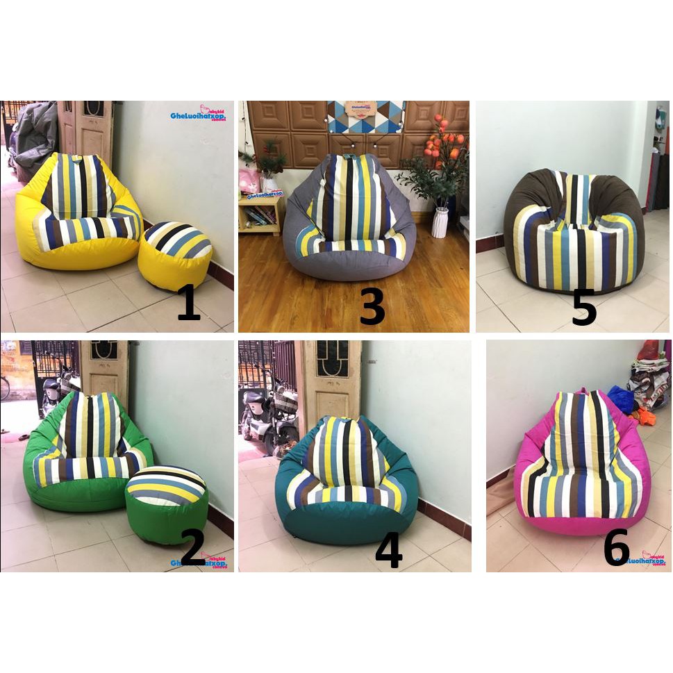 Ghế lười dáng lê size to 90x120cm, họa tiết mix màu, vải canvas thô (có xốp)- có sẵn xốp