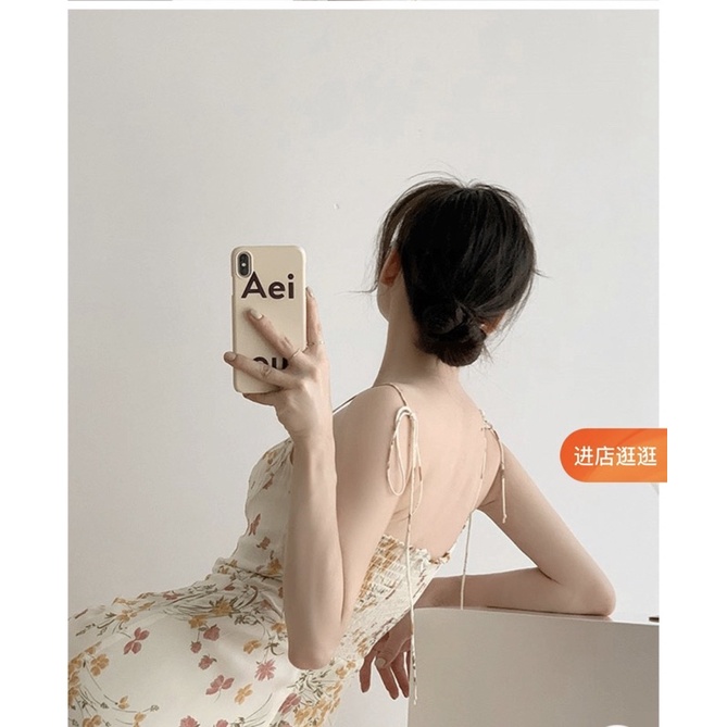 Váy hoa Rose hai dây dáng dài xẻ tà đến đùi xinh xắn