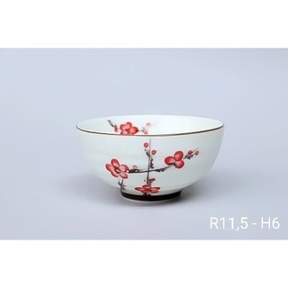 Set 10 bát ăn cơm men kem vẽ hoa đào đỏ