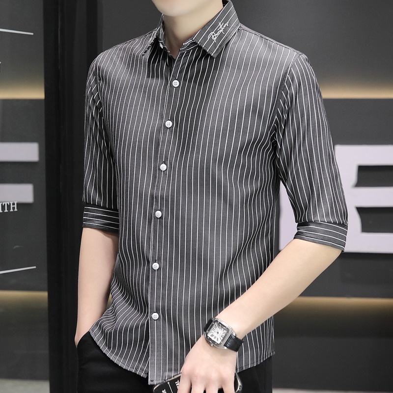 Áo Sơ Mi Nam Tay Lửng Họa Tiết Kẻ Sọc Phong Cách Doanh Nhân Thời Trang Mùa Hè 2022